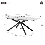 Extendable Dining Table with Automatic Extension and Cross Leg Design, Black and White Marble Look