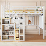 Bunk Bed with Safety Ladder and Storage Area, 140x200cm, White Iron Frame