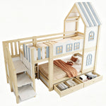 Children's Bunk Bed 90x200cm with Roof & Storage Ladder, White