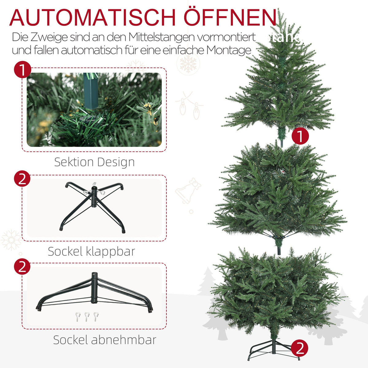 Christmas Tree, Artificial Fir, Realistic, Quick Assembly, Green Plastic