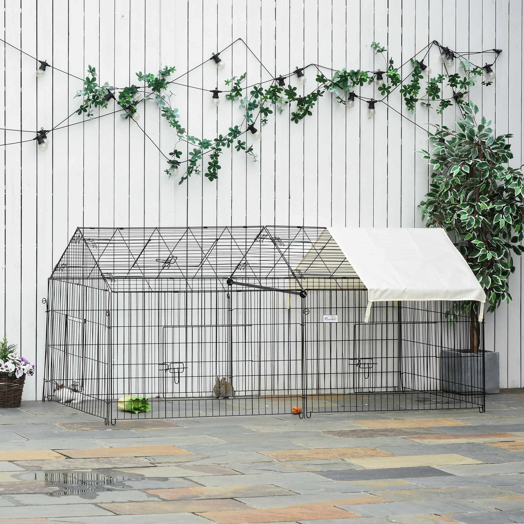 Outdoor Enclosure, Sun Protection, Rabbit Hutch, Metal, Beige and Black