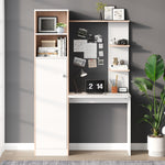 Work Table/Desk with Storage, Lower Cabinet & Open Shelf, White/Slatted Wood