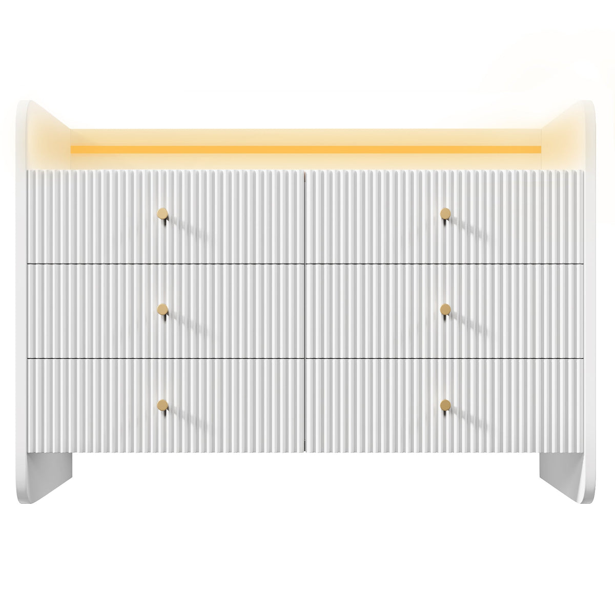 Sideboard, LED Lighting, 6 Drawers, Wave-Shaped Groove, White
