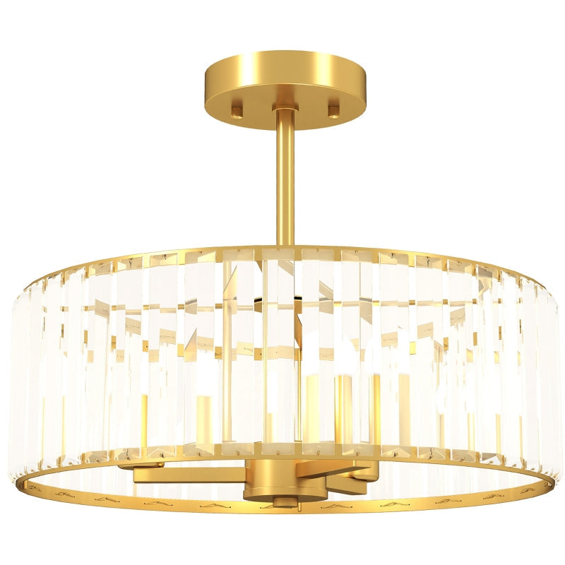 Ceiling Lamp, Chandelier Design, Crystal Shade, 3 Bulbs, Gold Metal