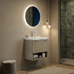 Wall-mounted Bathroom Vanity Unit with Ceramic Sink and Open Shelf, 55cm, Oak Cream