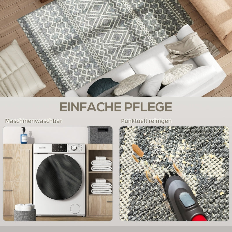 Rug Flat Weave Washable Anti-Slip Kitchen Boho Design Grey