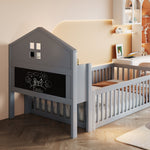 Children's Bed 90 x 200, Solid Wood Frame with Shelves, Storage, Safety Gate & Picture Rail, Grey