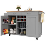 Kitchen Island Multifunctional Dining Table Storage Wood Grain - Grey