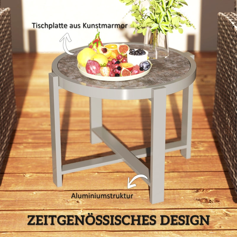 Side Table, Round Weatherproof Balcony, Aluminum Gray