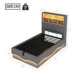 Children's Bed Hydraulic Storage LED USB Metal Frame, Grey Linen