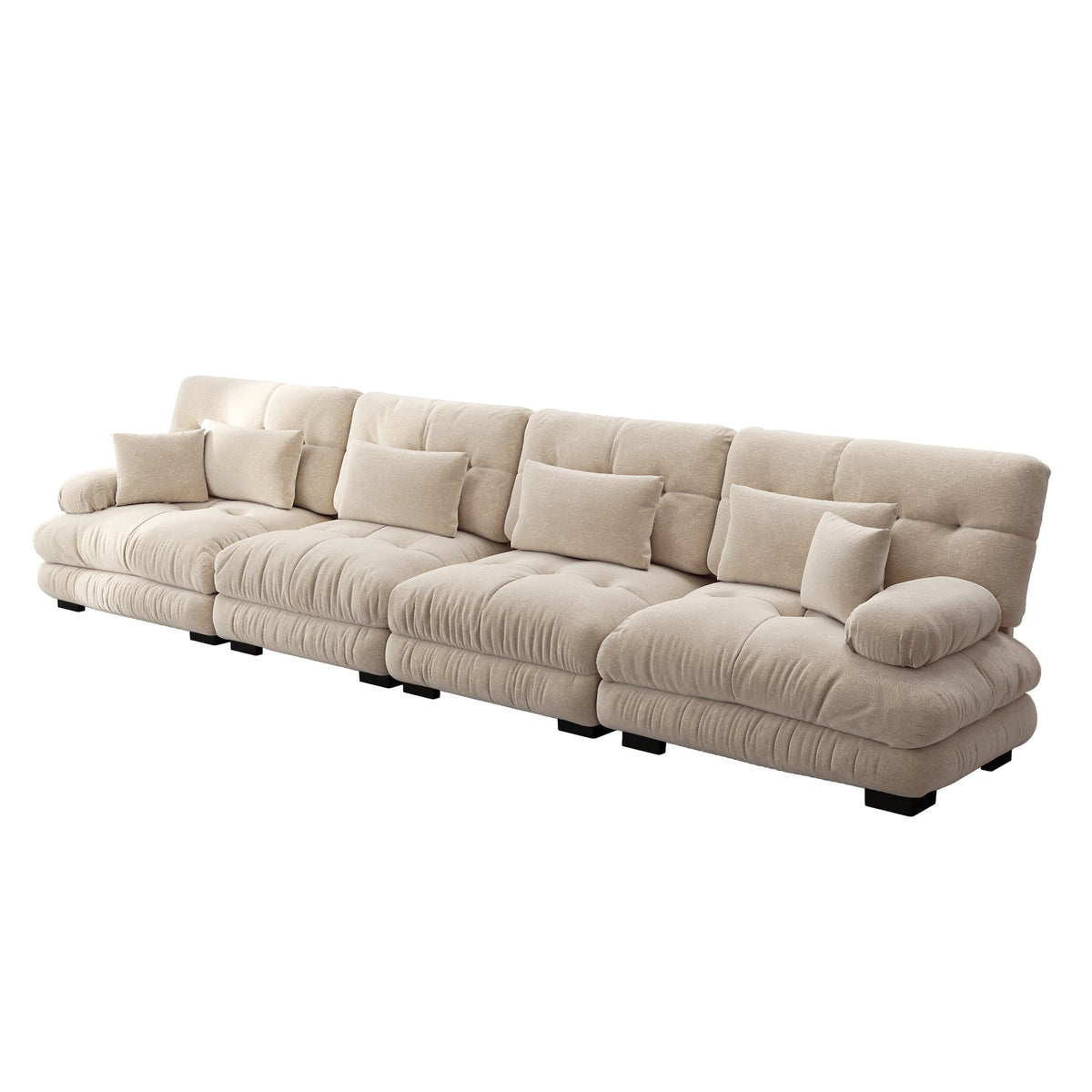 Modular Corner Sofa, 4-Seater Deep Seat Sleeper, Light Brown Chenille