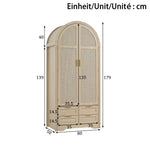 Modern Wardrobe with Curved Doors, Clothes Rail and Drawers, Oak MDF