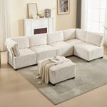 Modular 6-Seater Sofa 308cm Ergonomic Storage Pockets Corduroy, Beige