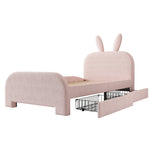 Flat Bed 90x200cm Cartoon Rabbit Shape 2 Drawers - Pink