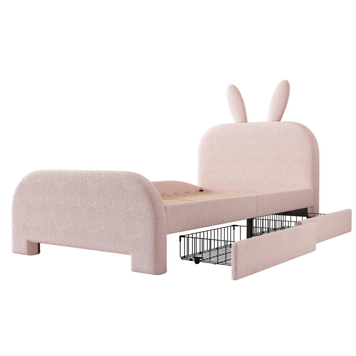 Flat Bed 90x200cm Cartoon Rabbit Shape 2 Drawers - Pink