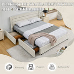 Double Bed 160*200 cm with 4 Storage Drawers, Chenille Beige