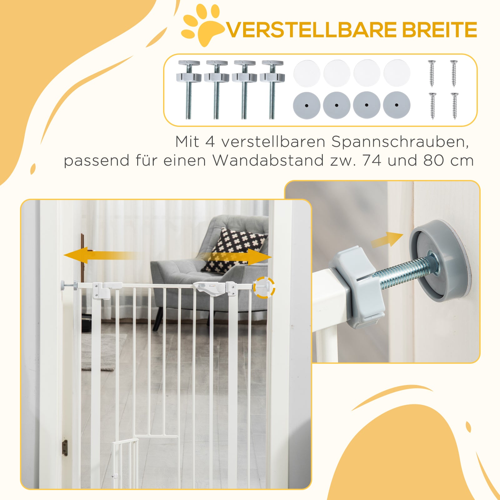 Safety Gate, Automatic Closing, 74-80cm, Steel