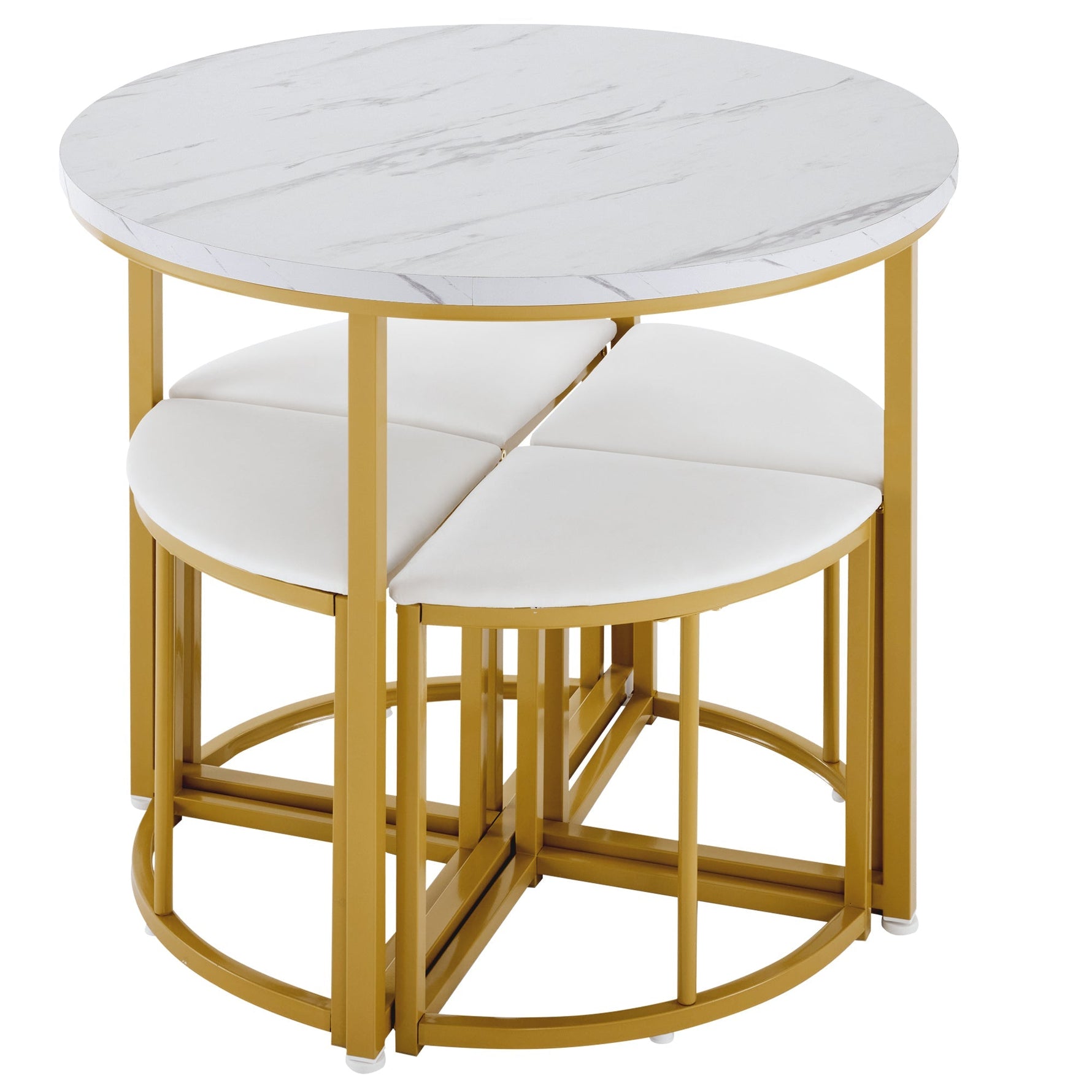 Dining Table Set with 4 Chairs, Modern Luxury MDF Gilded Iron Velvet, White