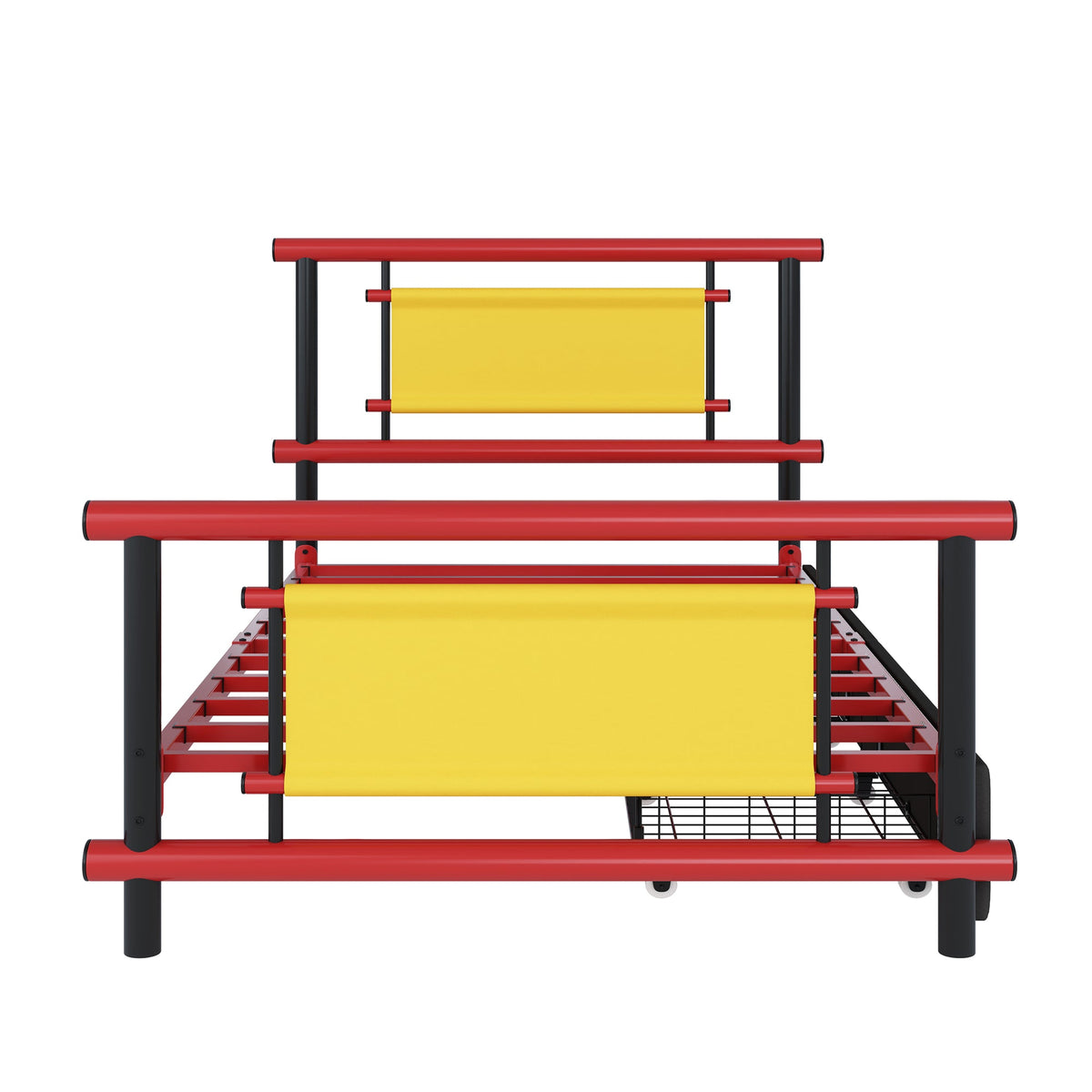 Metal Platform Bed with Drawers and Sturdy Steel Construction, 90x200cm, Red Metal