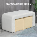 Footstool Set, 3-Piece Ottoman Seat, Upholstered, Elegant White