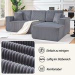 Modular L-Shaped Sofa with Chaise Longue and High-Density Foam, Gray Corduroy
