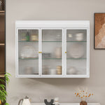 3 Door Arched Wall Mounted Cabinets for Kitchen, Living Room, Bathroom, White Glass