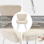 Velvet Dining Chair Set of 2 Armrests Lumbar Support Adjustable Silver Legs - Beige