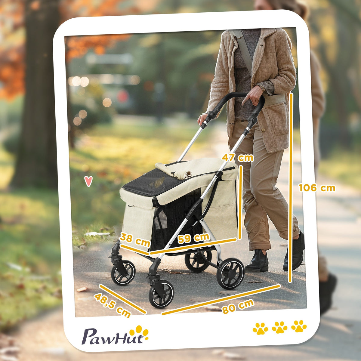Dog Stroller, Lightweight Foldable, Aluminum Khaki