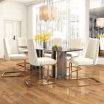 Velvet Dining Chair Set of 2 Diamond Back Gold Legs - Beige