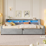 Platform Bed 90x200, Hydraulic Storage & LED, Grey Velvet