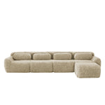 4-Seater L-Shaped Sofa Modular Chaise Plush Fabric - Light Khaki