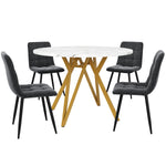 Dining Table Set 5-Piece Round 100cm Gold Metal Legs MDF Marble/Grey