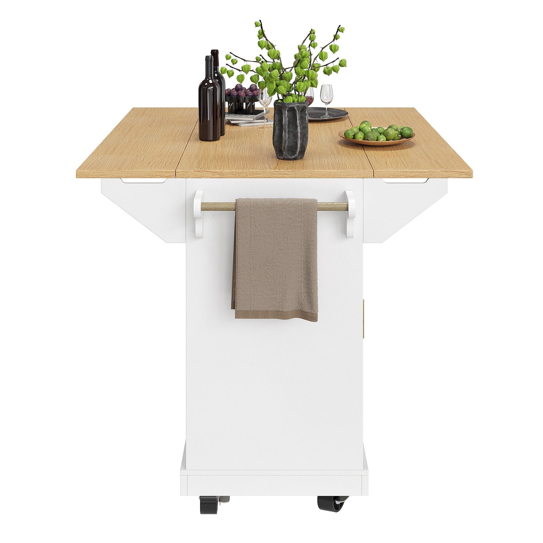 Kitchen Island Extendable Mobile 2 Doors 3 Drawers Spice Rack - Black/White