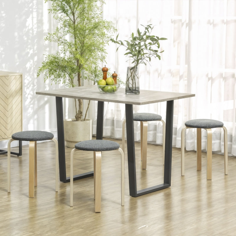 Dining Room Stools, Stackable Round Upholstered, Linen Look Grey