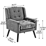Upholstered Armchair with High-Density Foam and Solid Wood Legs, Black Suede