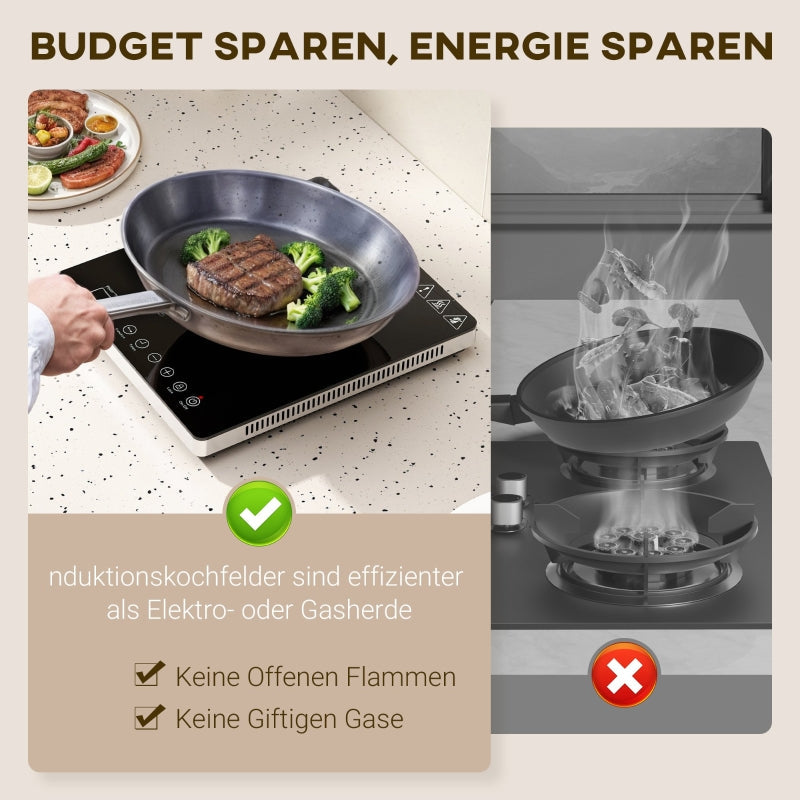 Induction Hob, Portable 1 Plate 2000W with Timer, Black