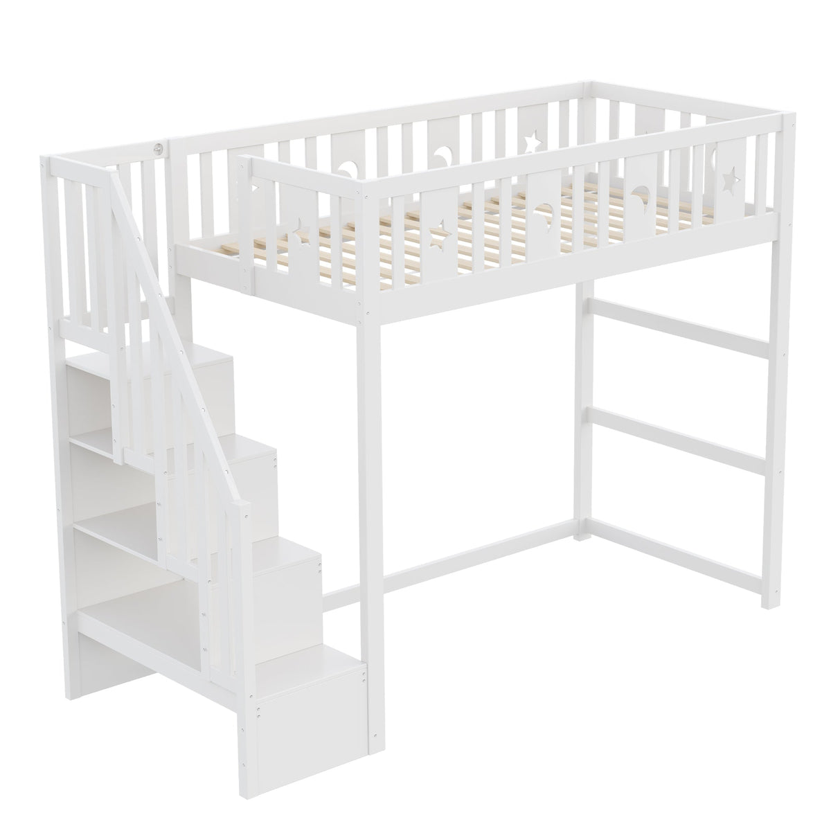 Bunk Bed, 90x200 with Stairs, Loft, Solid Wood, White