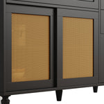 Tall Cabinet Buffet Display LED Rattan 3 Drawers - Black