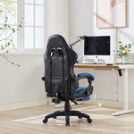 Gaming Chair Ergonomic Racing High-Back with Footrest Headrest Lumbar Support - Black & Blue Leather