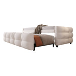 Extendable Upholstered Sofa Bed with Slatted Frame and 90/180x190cm Mattress Support, Beige Teddy Velvet