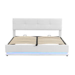 Upholstered Bed 180x200cm Hydraulic Storage LED Faux Leather - White