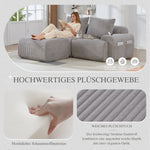 Modular Sofa for 2 People, Freely Combinable with Ottomans and Cup Holder, Light Grey Corduroy