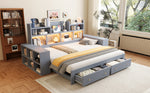 Extendable Sofa Bed 90/180x200cm with Storage & LED, Grey Wood