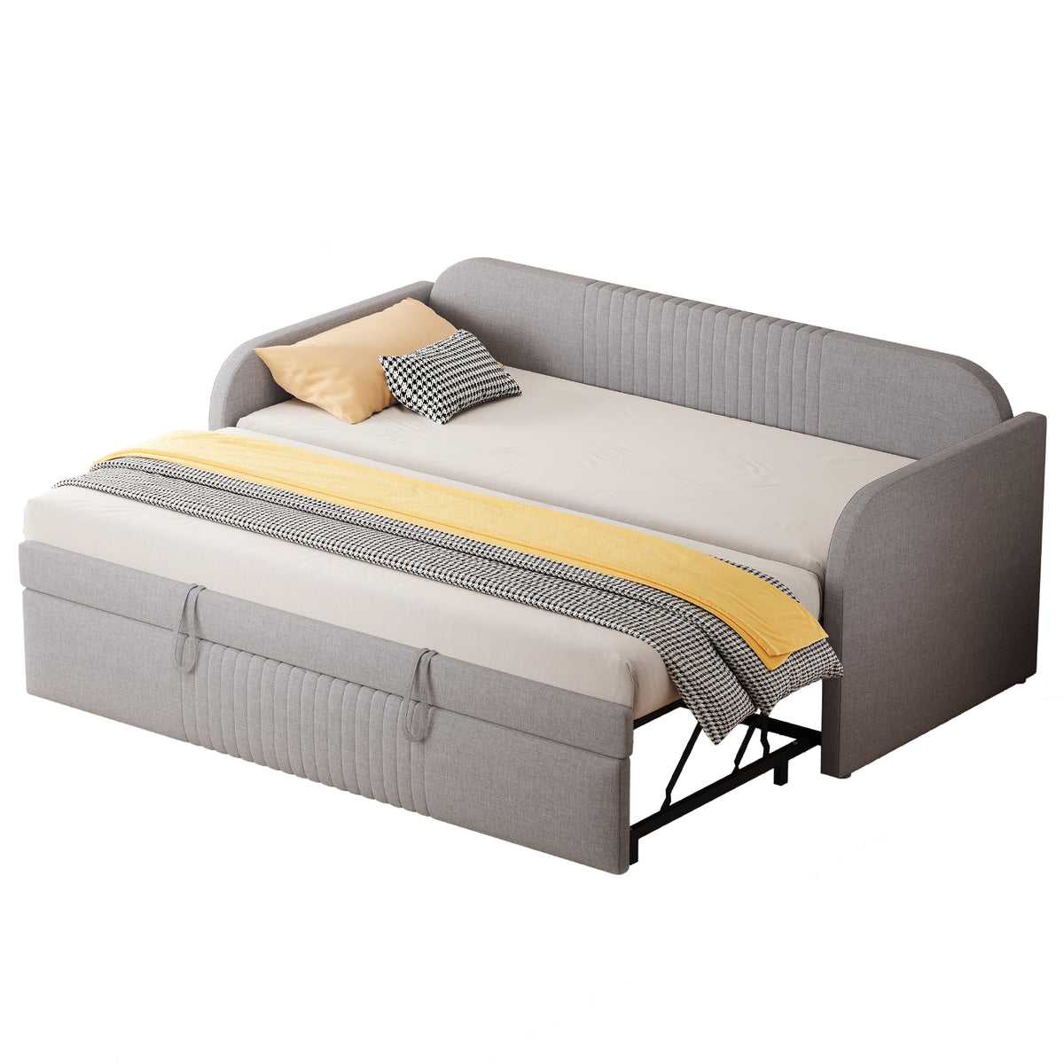 Upholstered Extendable Sofa Bed 90/180x190cm, Light Grey Linen