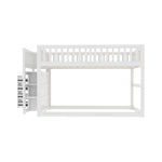 Low Bunk Bed, 140x200cm Safety with Storage & High Fence, Wooden White