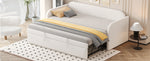 Upholstered Bed Pull-Out Sofa Bed, 90/180*190cm Multifunctional with Slatted Frame, Beige Linen