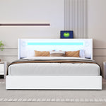 Multifunctional Upholstered Bed with LED Lighting, Bluetooth and USB Storage, White PU Leather