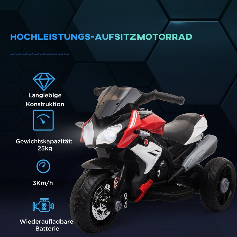 Electric Kids Motorcycle, 3 km/h, Lights & Sounds, Black/Red