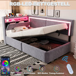 Upholstered Sofa Bed 90x200 LED USB Hydraulic Storage Light Grey Velvet