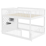 Bunk Bed 140x200, with Safety Stairs and Storage Drawers, White Wood